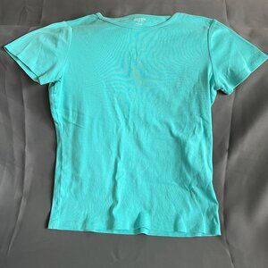 Lands End Womens Shaped Fit Turquoise Crew Neck T-Shirt Size S Cotton